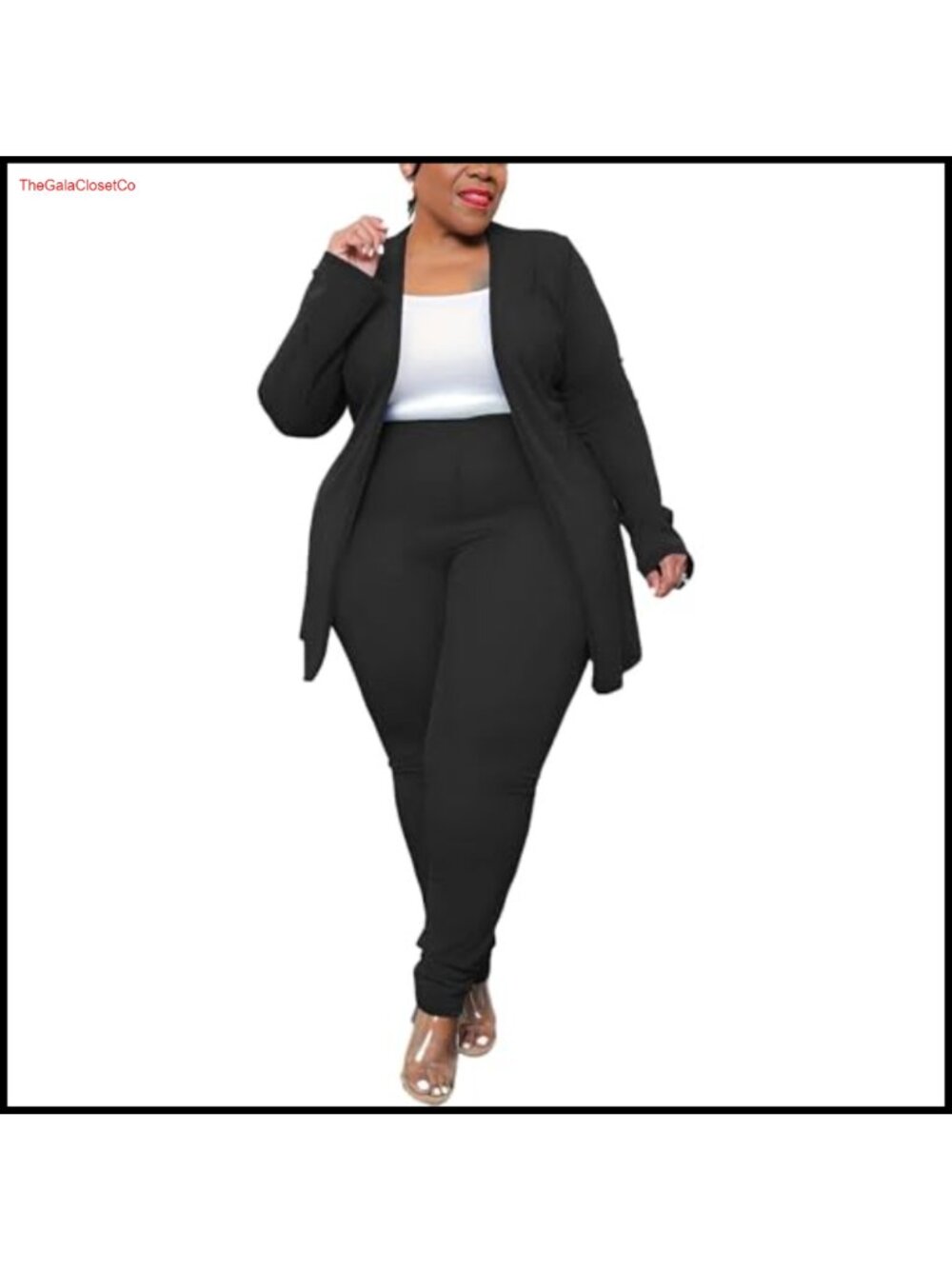 Plus Size 2 Piece Blazer and High Waisted Pants Suit Set Open Front Business
